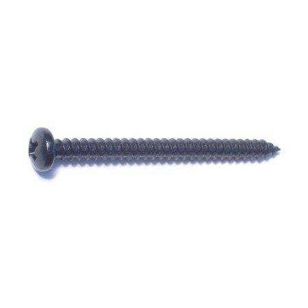 Midwest Fastener Sheet Metal Screw, #8 x 2 in, Black Steel Pan Head Phillips Drive, 8 PK 79413